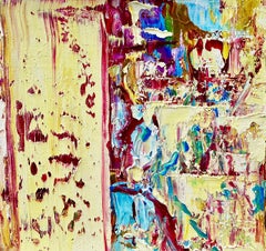 "Piccolo # 161"  Brilliante Abstr Exp Ptg    8" x 8"   Giallo pallido, viola, blu