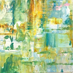 Linda Holt - "Small Abstract #118, Abstract Expressionist Oil in Greens, Yellow and White" "Small Abstract #118, Abstract Expressionist Oil in Greens, Yellow and White"