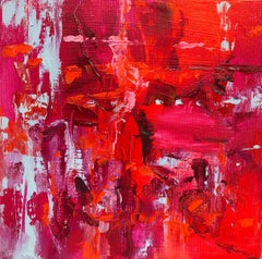 "Small Abstract #130"  Vivid Abstract Expressionist Oil in Reds, Burgundy, Blue
