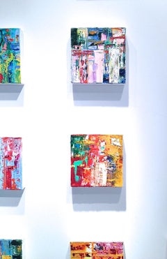 "Small Abstract #132"   Expressionist White, Red, Purple, Blue, Turquoise Yellow