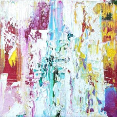 nyh 137 "Small Abstract #137" Expressionist colorful purples, turquoise, white, yellow