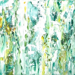 "Small Abstract #139"    Expressionist Oil in White, Blue, Turquoise and Green