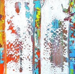 "Small Abstract #154"  Expressionist bright red white, orange, turquoise, yellow