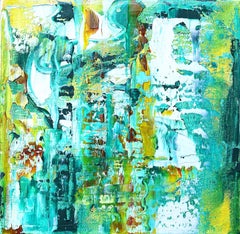 lamp shades turquoise "Small Abstract #157" Expressionist greens, turquoise, yellow ochre, white
