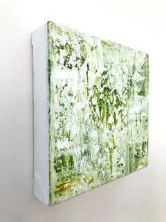 "Small Abstract  # 49"  Abstract Expressionist Oil in Shades of Green and White