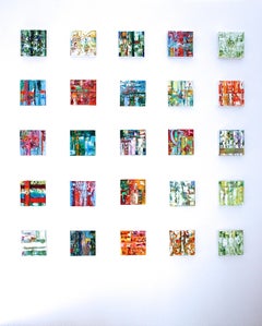 "Small Abstraction #141"   White,  turquoise, green and yellow