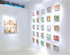 "Small Abstractions Wall Installation" (Installation murale de petites abstractions)   Une série de 15 peintures   8" x 8" chacun