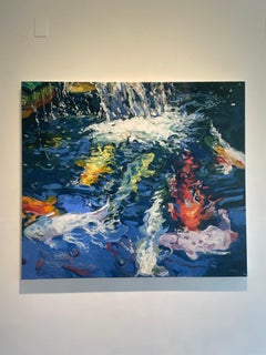 "Chute d'eau 4  Chute d'eau d'un blanc étincelant, eau d'un bleu éclatant et KOI nageant en contrebas