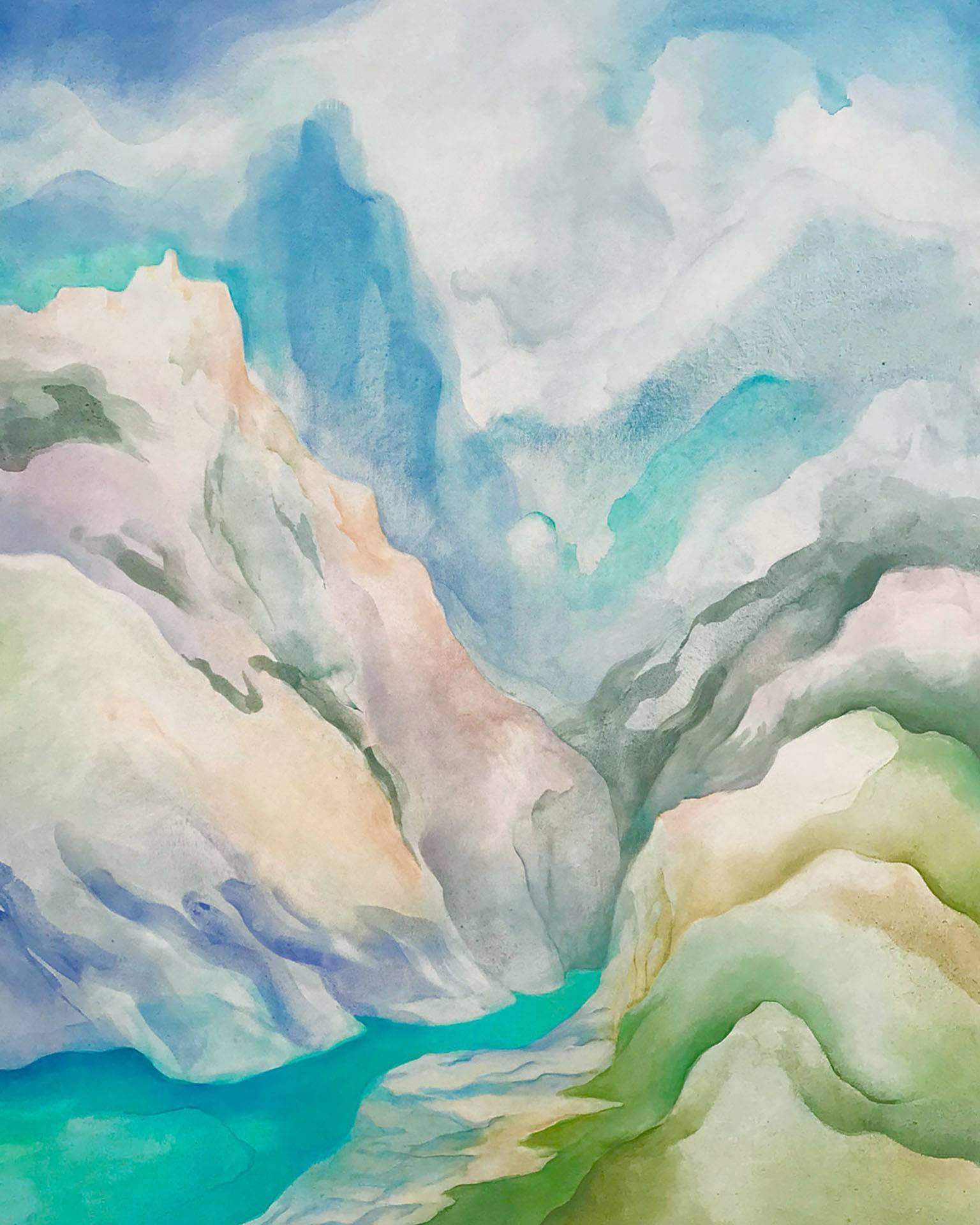 MOUNTAINSCAPE Zeitgenössische Landschaft mit Bergen – Painting von Linda Jacobson