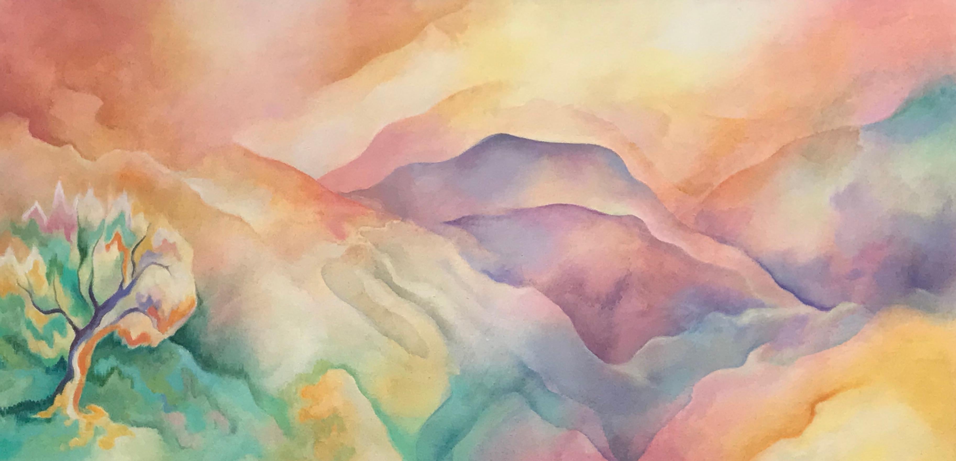 Linda Jacobson Abstract Painting – Saorge Valley Sonnenuntergang schöne bunte Landschaft Natur