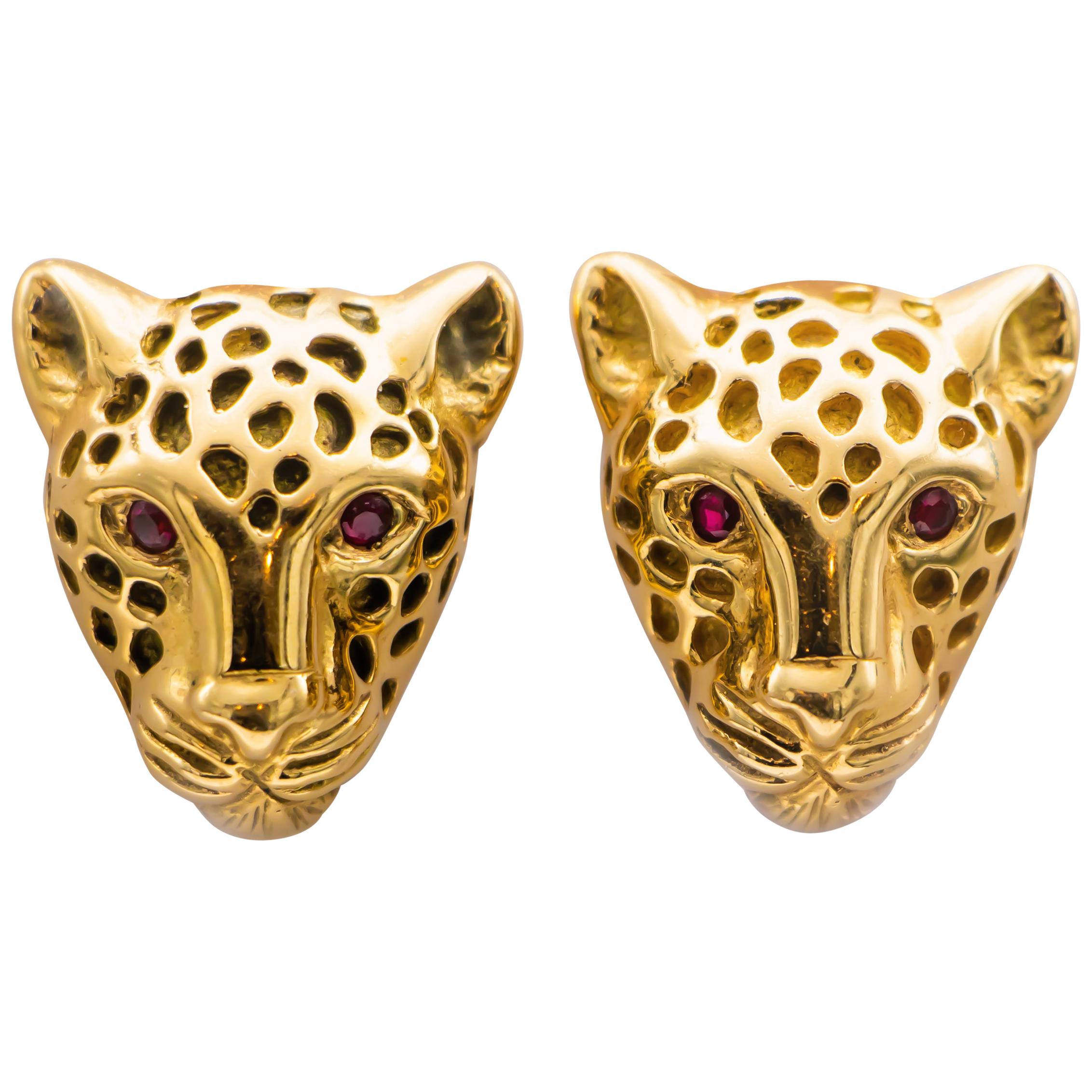 Linda Joslin 14 Karat Gold Earrings With 0.24 Carat Ruby Eyes