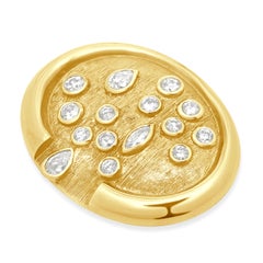 Linda Joslin 14 Karat Yellow Gold and Multi-Shape Diamond Oval-Shaped Brooch/Pin