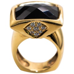 Linda Joslin Faceted Onyx Ring with .40 Carat Diamonds 18 Karat Yellow Gold