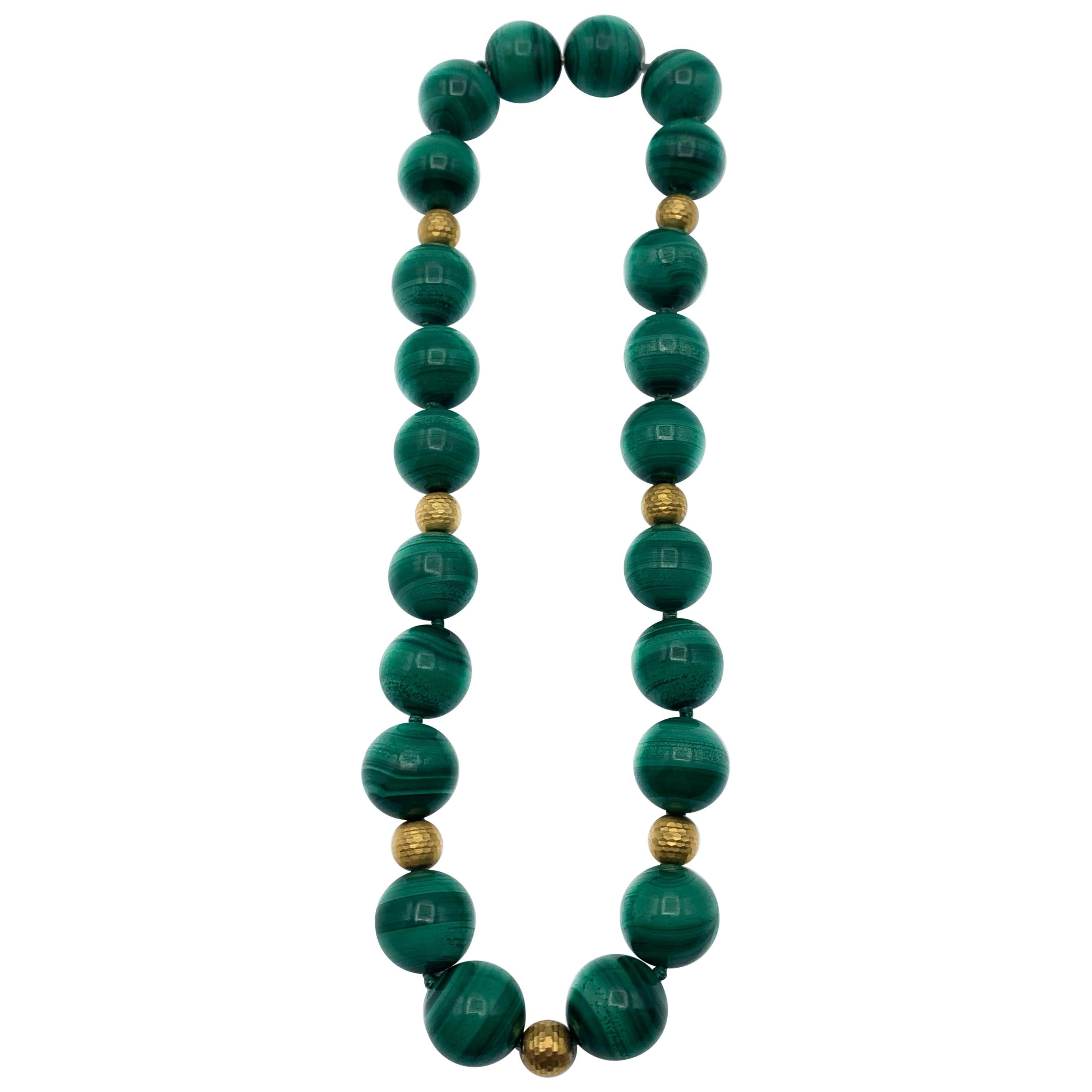 Linda Joslin Malachite & 18k Gold Beaded Necklace