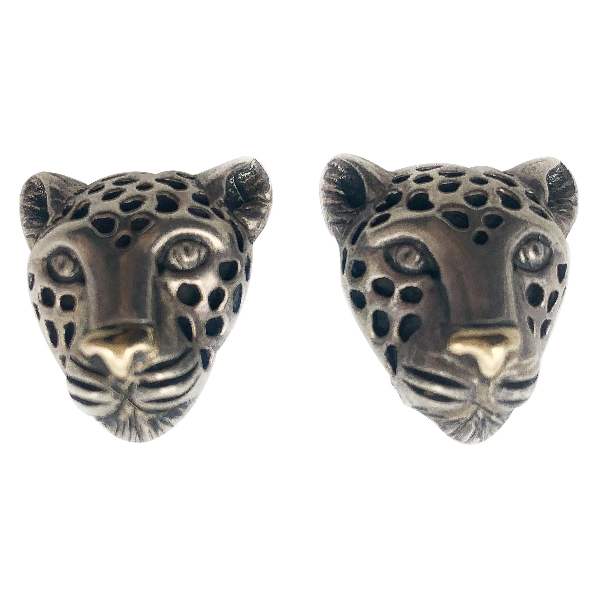 Linda Joslin Sterling Silver & 14K Gold Leopard Earrings