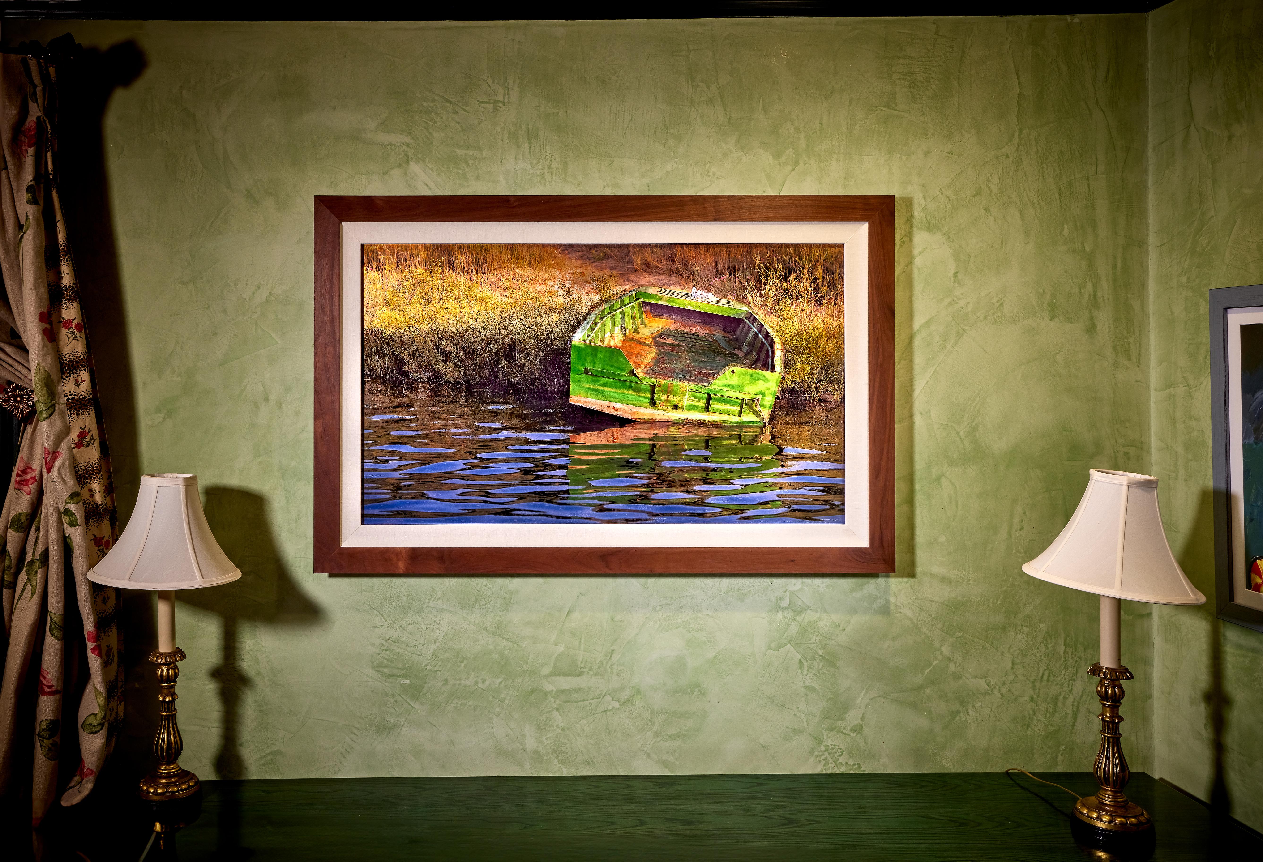 Little Green Boat - Contemporary Sculpture by Linda K Schinkel and Theodore M Schinkel