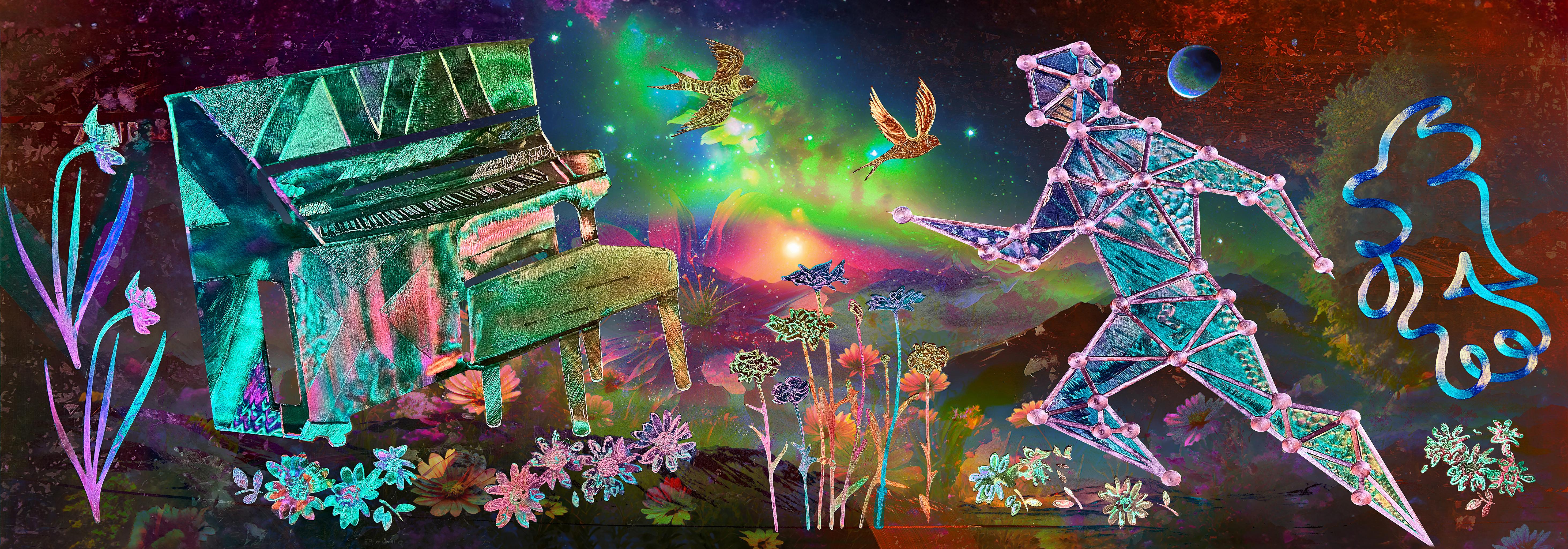 Paseo espacial por el jardín - Mixed Media Art de Linda K Schinkel and Theodore M Schinkel