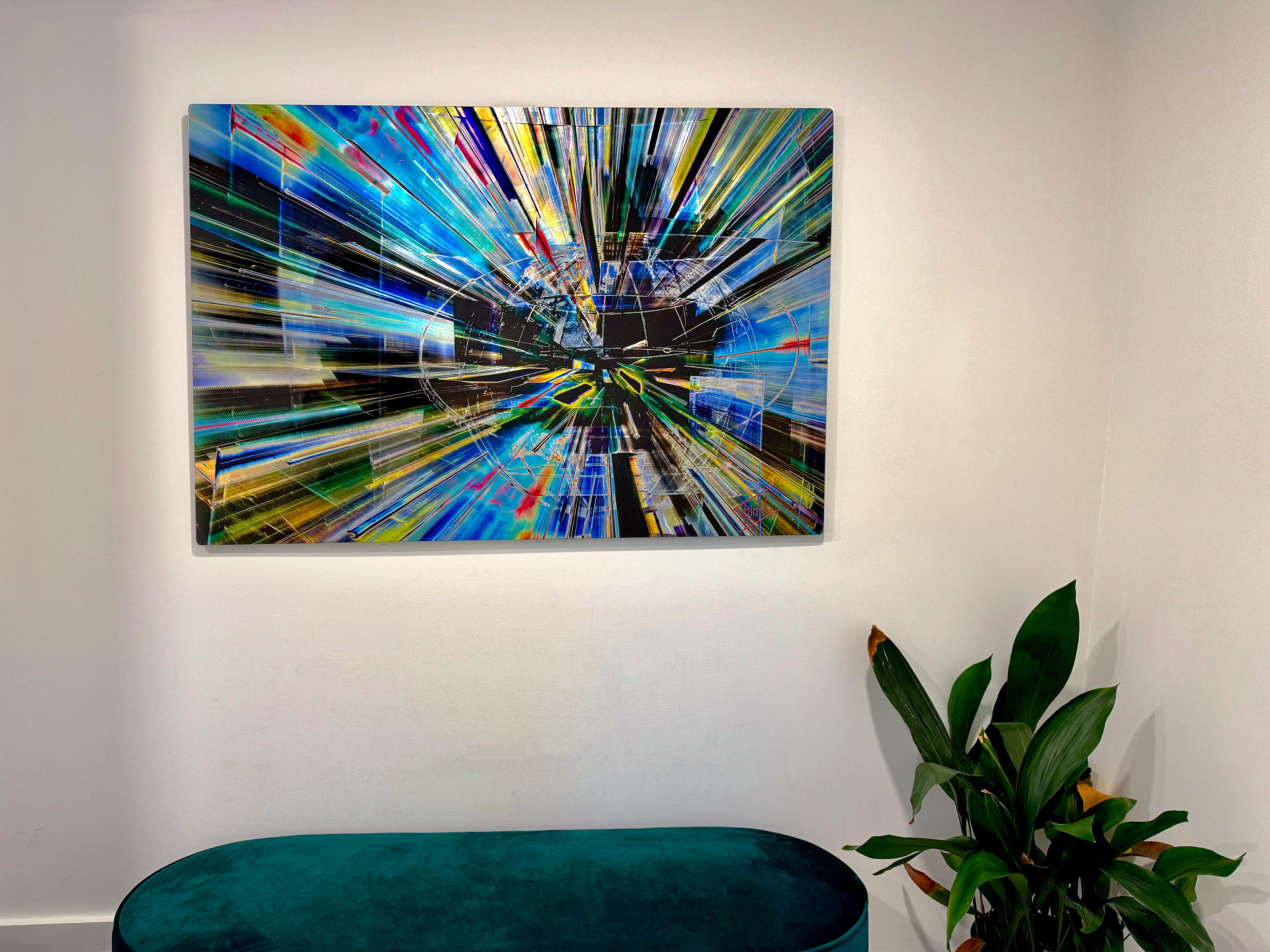 A faintly discernible globe of planet Earth can be found in this work inspiring dialog on where one might traverse via the world wide web. The original image, inspired by the Port of Miami FL globe, pays homage to transportation in our physical