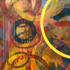 Contemporary Geometric Abstract Oil Painting by Linda Schmidt - Yellow Arc