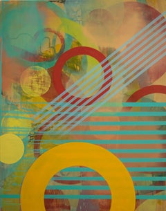 Geometric Abstract Painting in green blue and yellow by Linda Schmidt - Pulse 