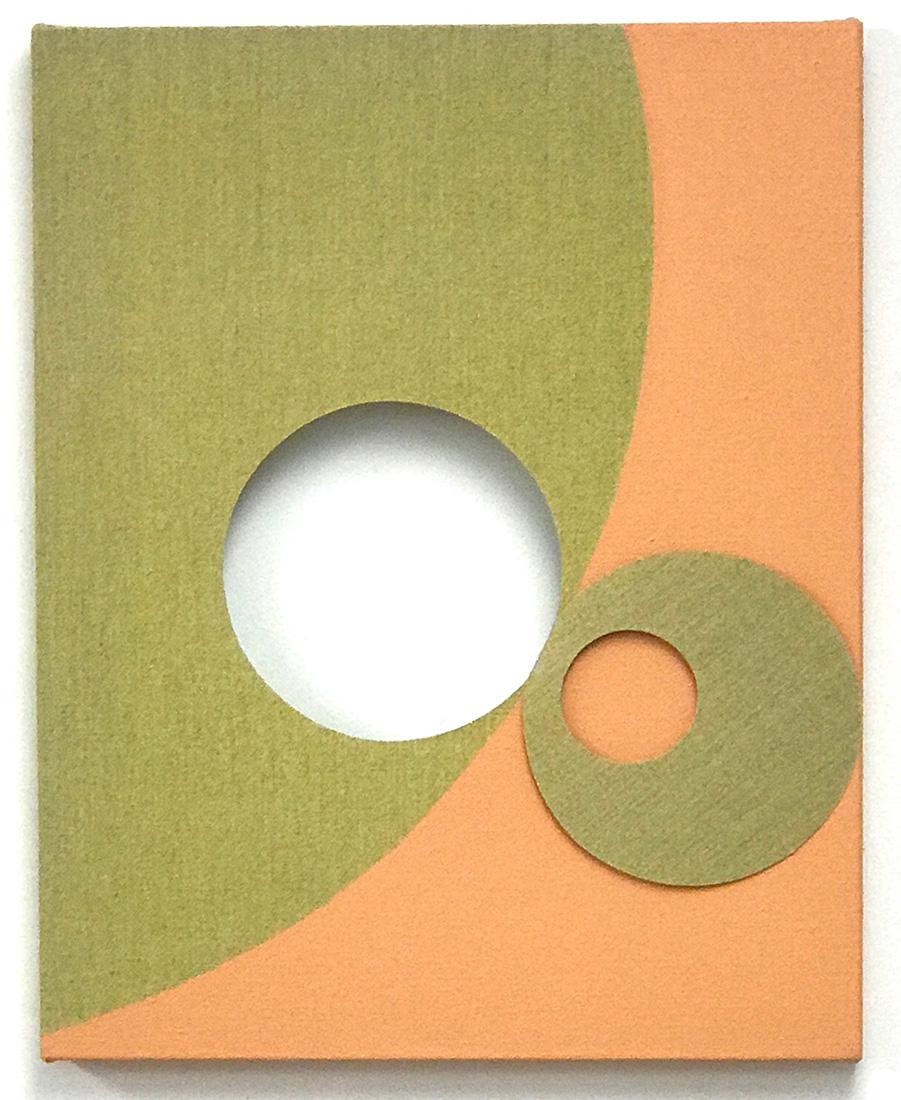 Abstract Painting di Linda King Ferguson - EQUIVALENZA 101- Acrilico e tinta su lino tagliato- Verde, giallo Geometrico astratto
