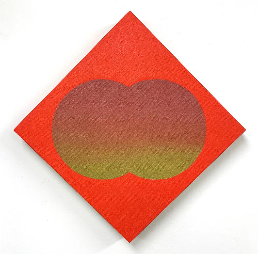 EQUIVALENCE 114- Acryl auf geschliffenem Leinen - Rotes abstraktes geometrisches Gemälde – Art von Linda King Ferguson