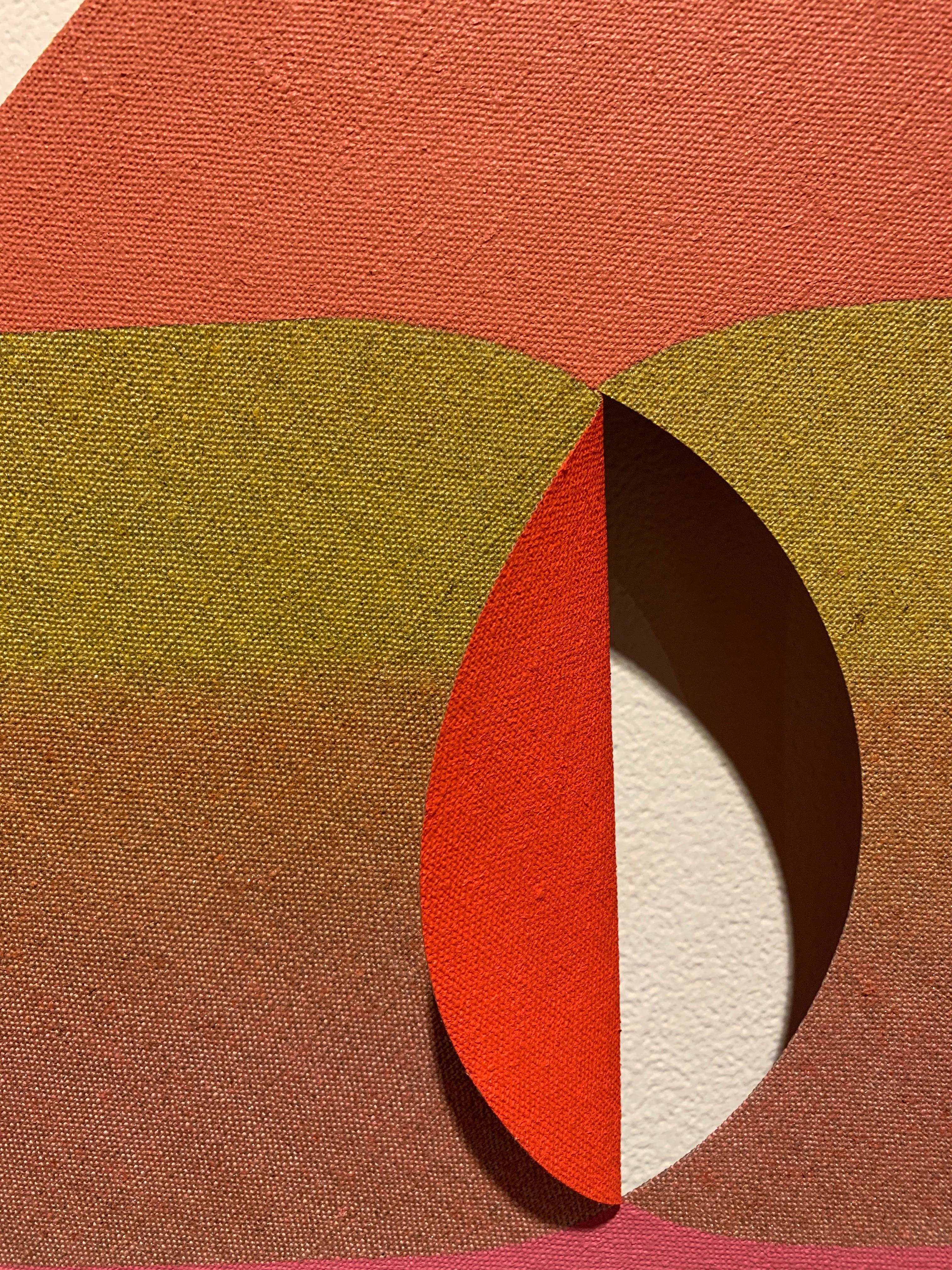 EQUIVALENCE 118- Acrylic on cut Linen - Abstract Geometric Painting - Orange Abstract Sculpture by Linda King Ferguson