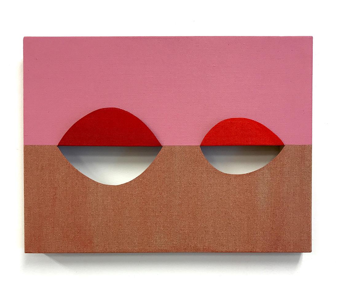EQUIVALENCE 122 - acrylic on cut linen - pink abstract geometric painting - Art by Linda King Ferguson