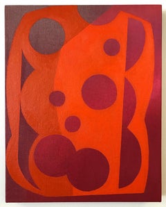 EQUIVALENCE 79- Acrylic Stain and Spray on Linen - Red Abstract Geometric 