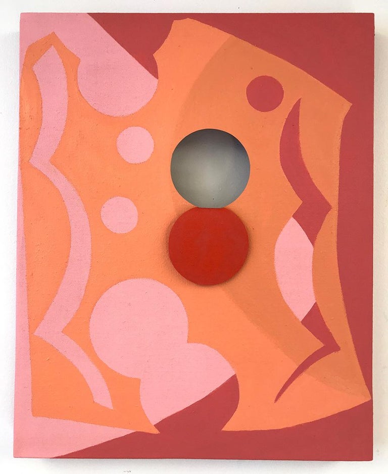 EQUIVALENCE 80- Oil and Acrylic on cut Linen - Orange, Pink Abstract Geometric  - Painting by Linda King Ferguson