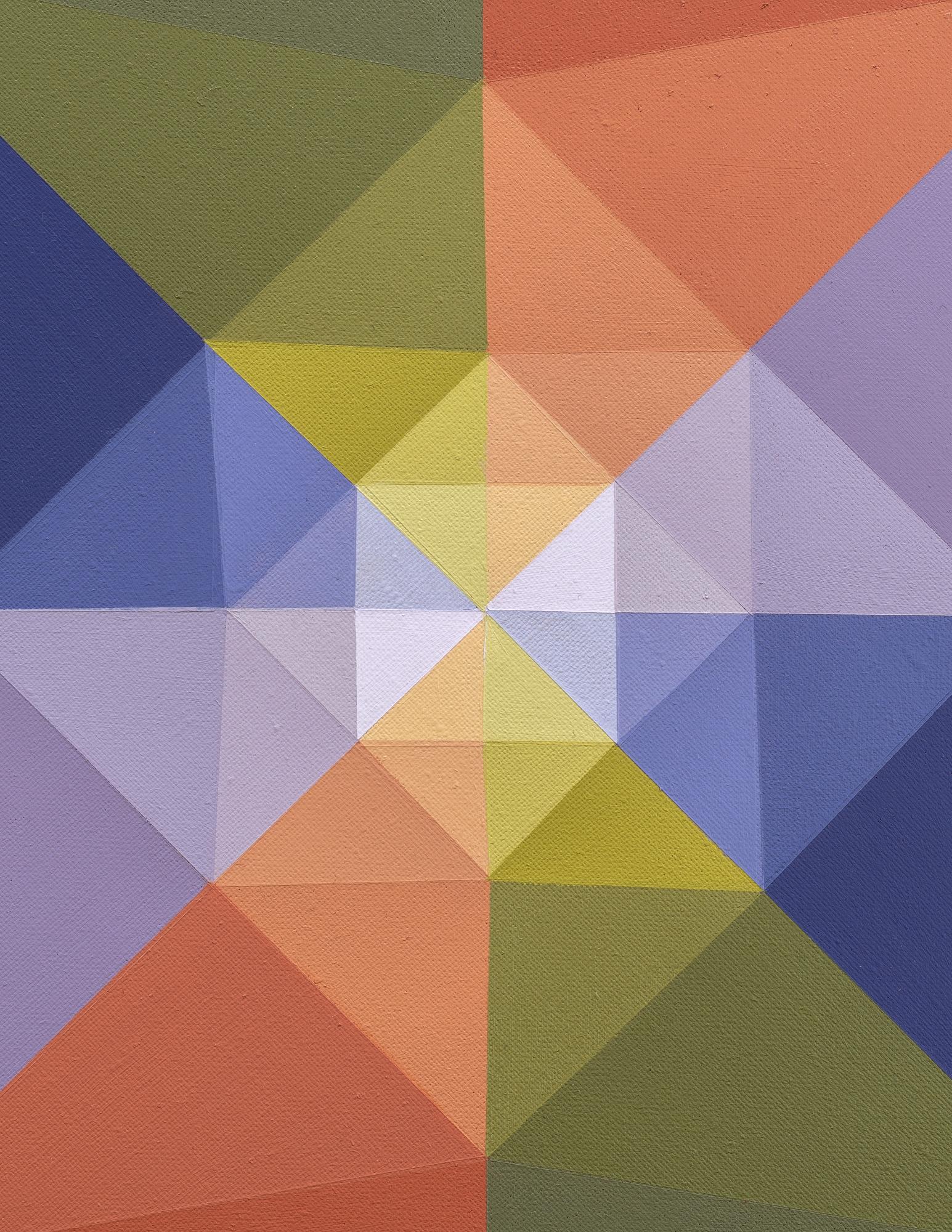 SUNDOG 1 - Pittura astratta geometrica a diamante ispirata ai cani da soma e alla natura - Painting Contemporaneo di Linda King Ferguson