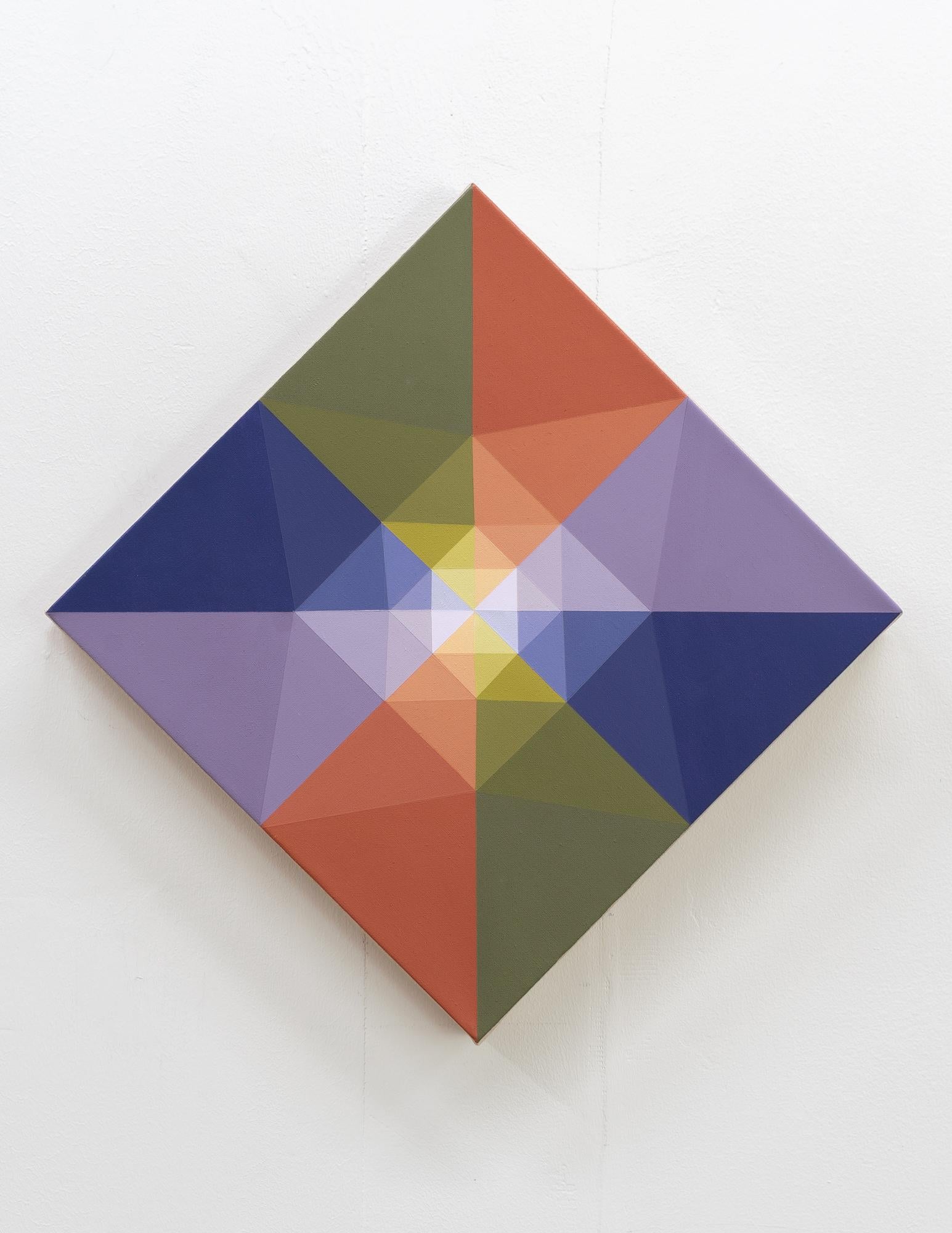 Abstract Painting di Linda King Ferguson - SUNDOG 1 - Pittura astratta geometrica a diamante ispirata ai cani da soma e alla natura