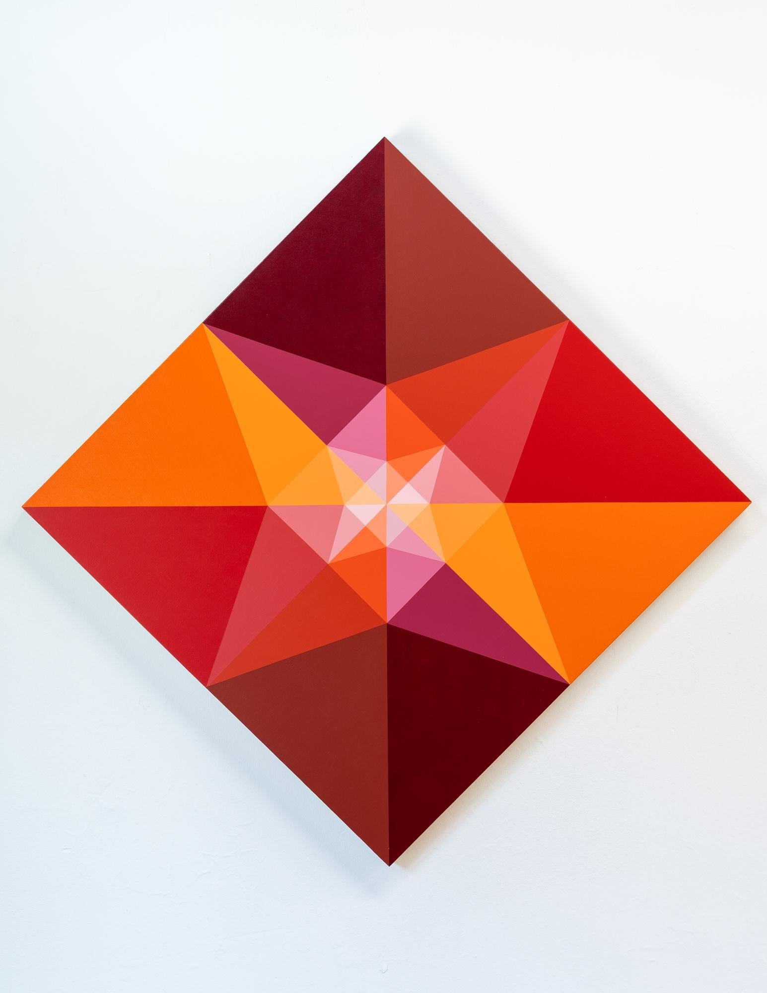 Abstract Painting di Linda King Ferguson - SUNDOG 10 - Pittura astratta geometrica a diamante ispirata ai cani da soma e alla natura