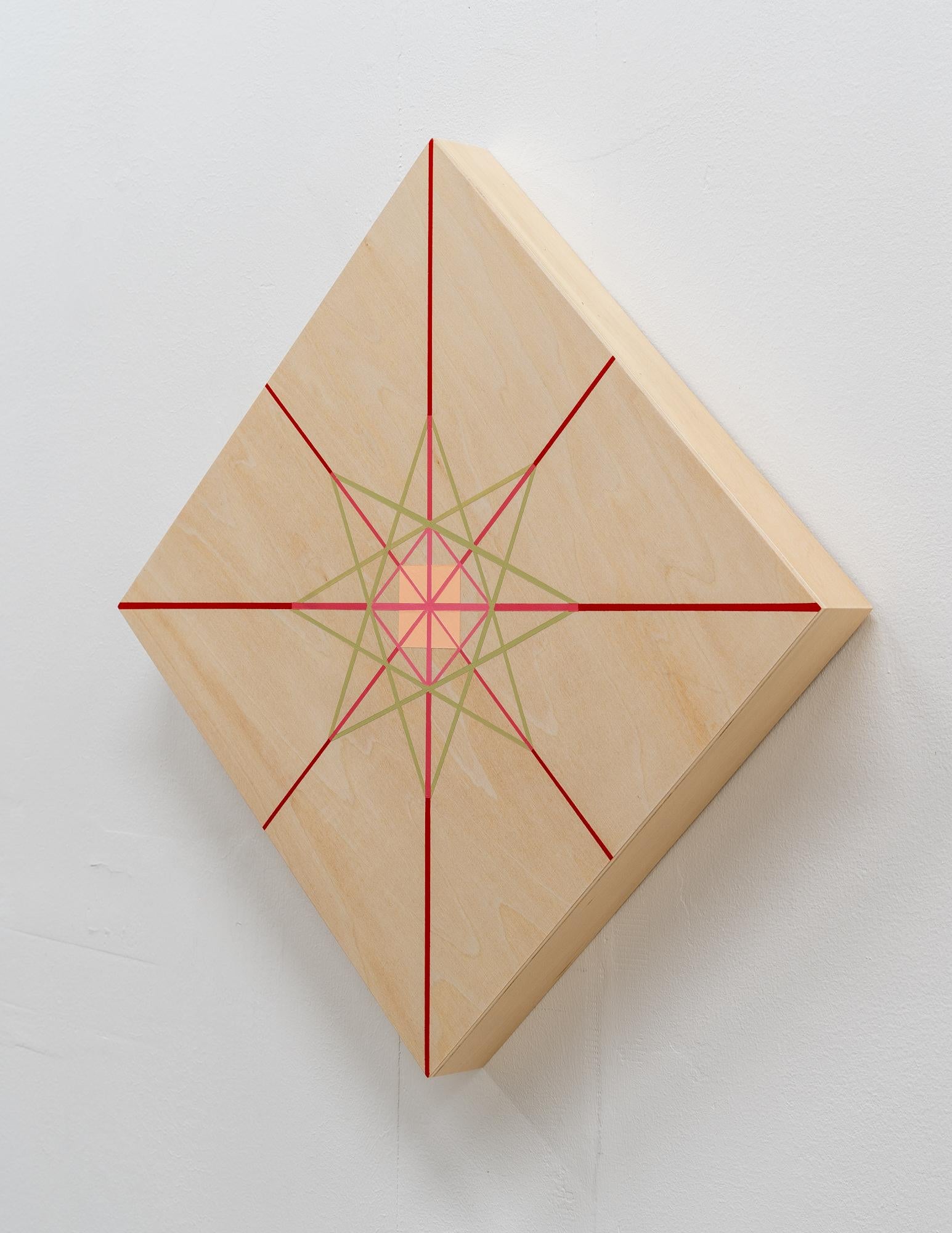 SUNDOG 13 – Abstraktes Prisma-Gemälde mit geometrischen Formen auf einem Rohholzplatten – Painting von Linda King Ferguson