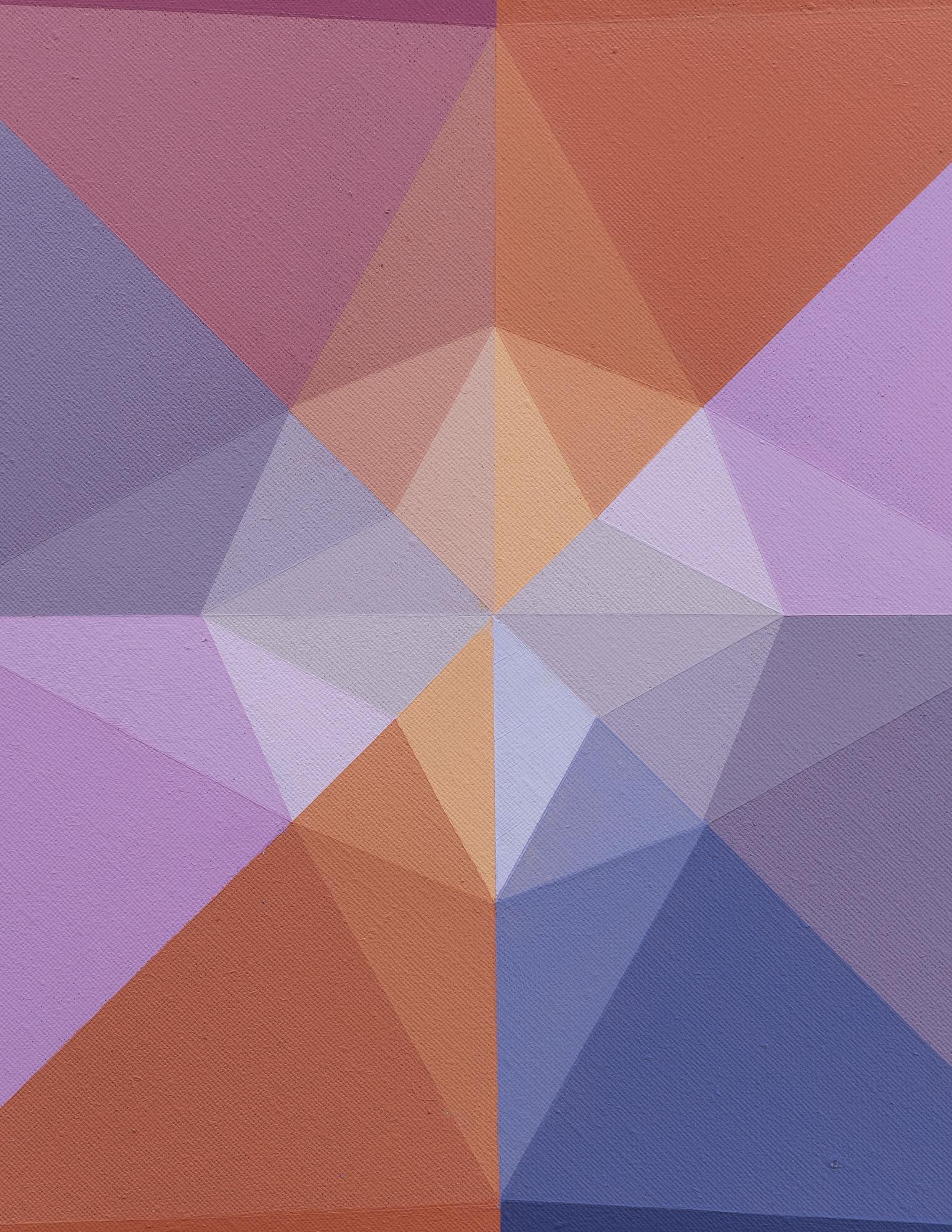 SUNDOG 2 - Pittura astratta geometrica a diamante ispirata ai cani da soma e alla natura - Painting Contemporaneo di Linda King Ferguson
