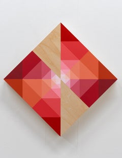 SUNDOG 35 – Gemälde auf Holzplatte mit roten, geometrischen Formen, inspiriert von der Natur