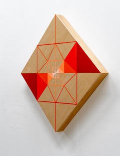 SUNDOG 8 - Pintura abstracta diamante con paneles de madera en bruto y formas geométricas