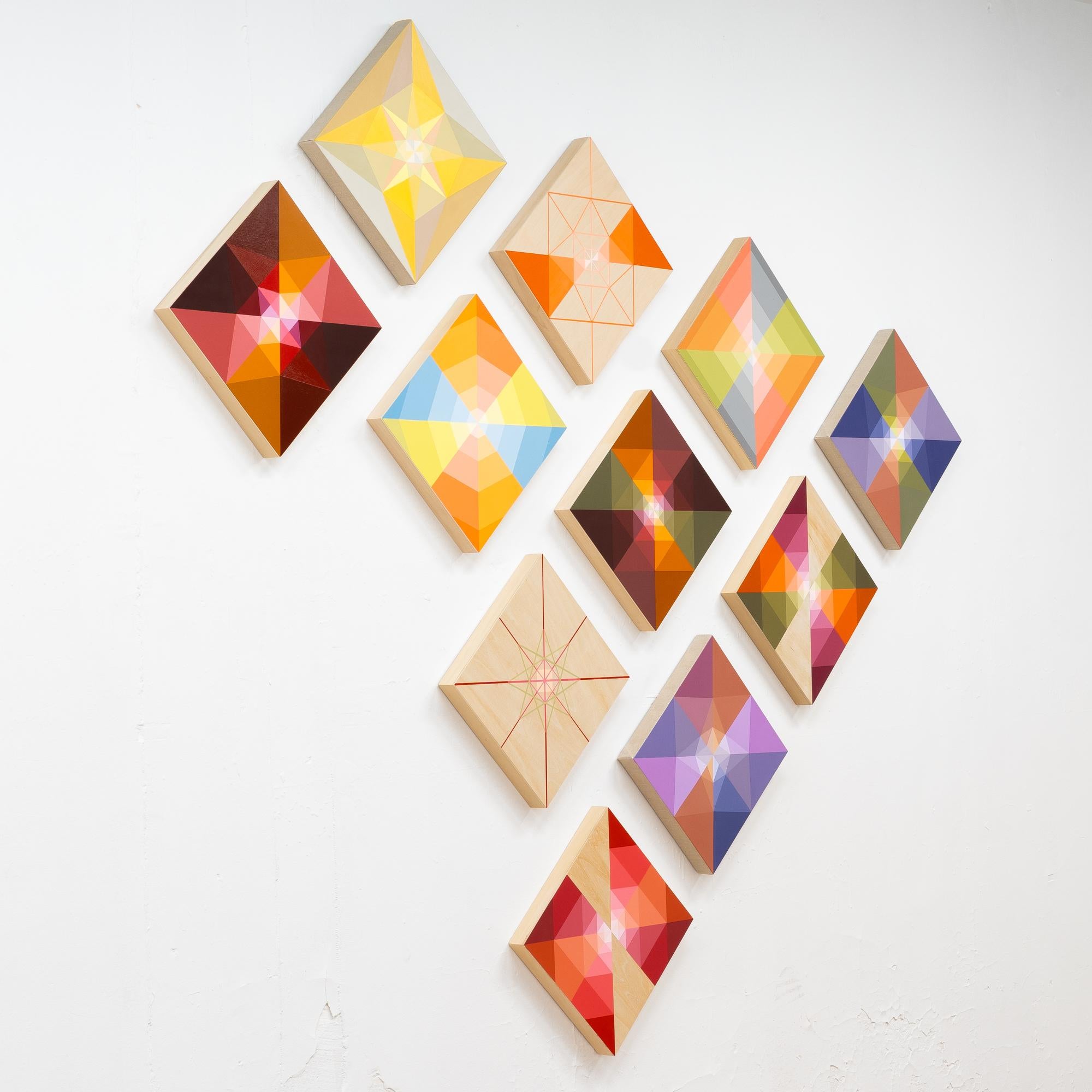 SUNDOG 8 - Diamond Abstract Painting with Raw Wood Panels and Geometric Forms For Sale 2