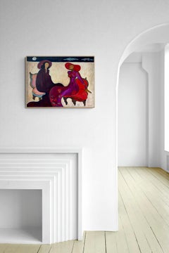 Conversation, Linda Le Kinff, French Figurative Oil on Canvas, 1977