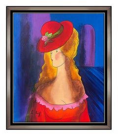 Vintage Linda Le Kinff Oil On Canvas Original Painting Lady Portrait Signed Cubism Art