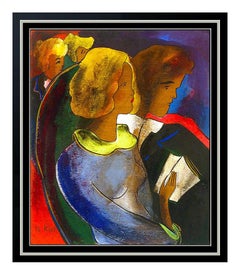 Linda Le Kinff Oil Painting On Board Original Signed Modern Cubism Portrait Art