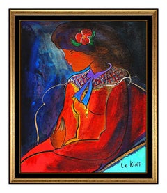 Linda Le Kinff Original Oil Painting on Board Signed Modern Cubism Portrait Art