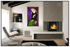 Linda Le Kinff Original Oil Painting On Canvas Signed Large Female Portrait Cat