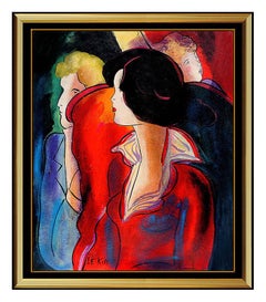 Linda Le Kinff Original Painting Modern Cubism Portrait Signed Oil on Board Art