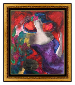 Linda Le Kinff Original Painting Oil On Board Female Portrait Signed Framed Art