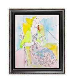 Linda Le Kinff Original Watercolor Painting Signed Cubism Figurative Signed Art