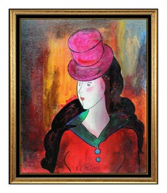 Linda Le Kinff Painting Original Oil On Board Female Portrait Signed Modern Art