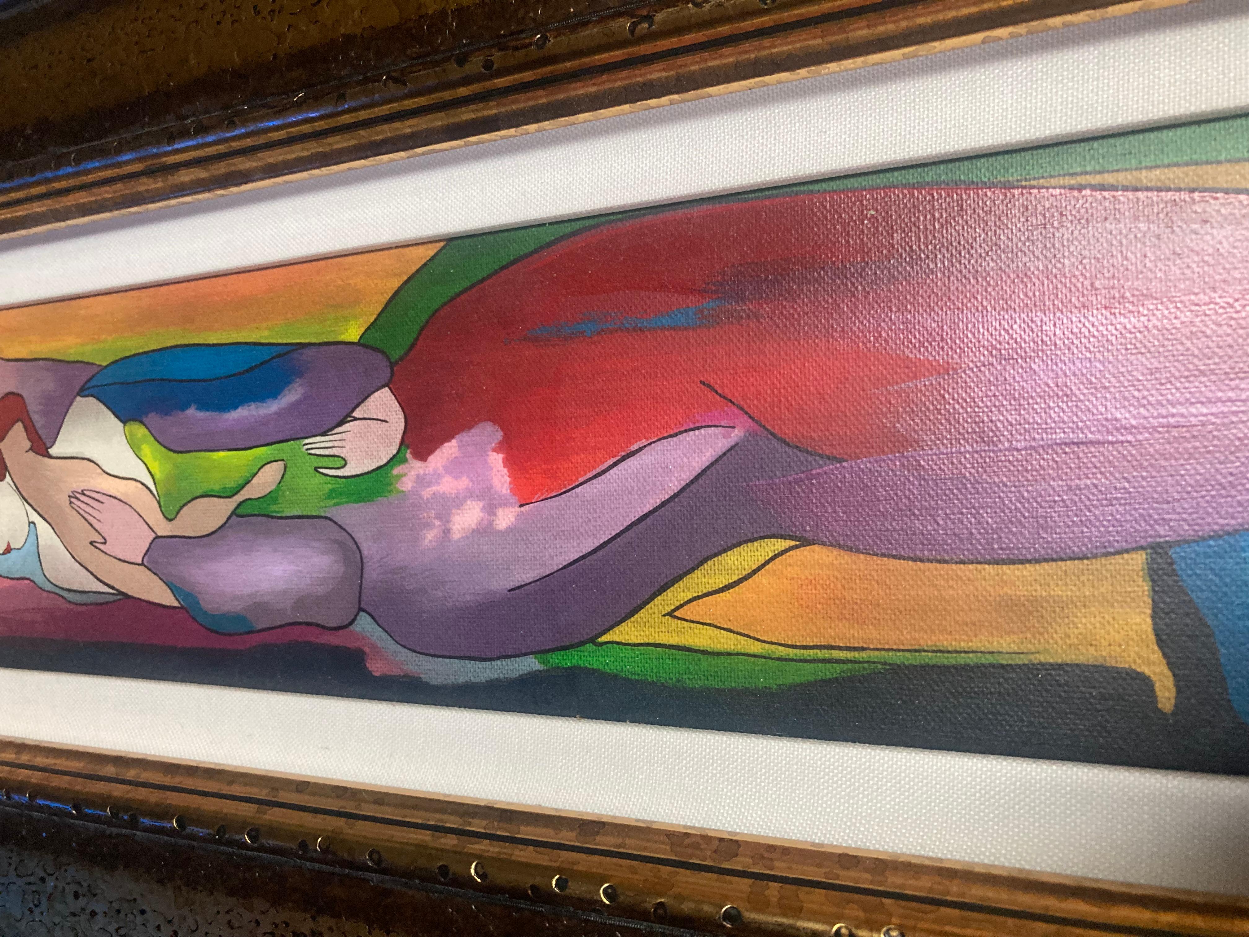 Hand embellished serigraph on canvas signed and numbered. In good condition measures 25x12