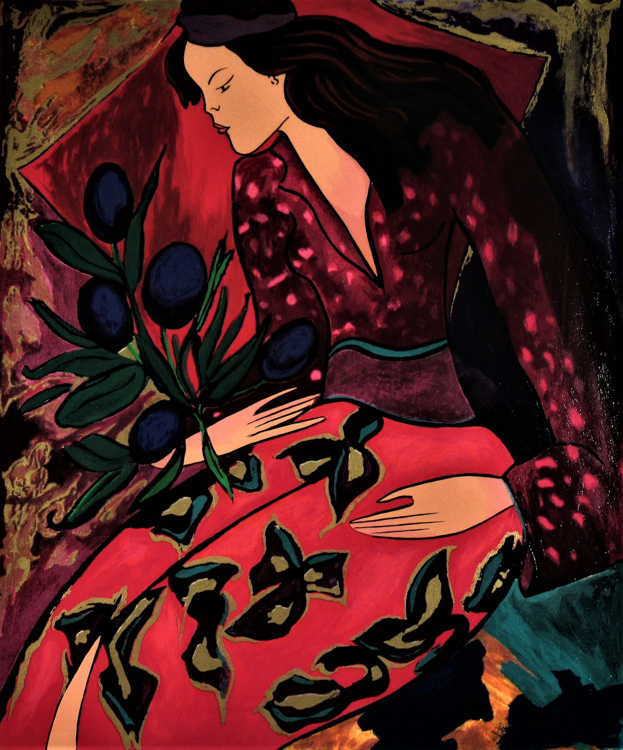 Untitled, Woman with Tulips - Print by Linda Le Kinff
