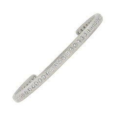 Linda Lee Johnson Platinum Matte Finish Open Cuff Bangle Bracelet w/ Diamonds